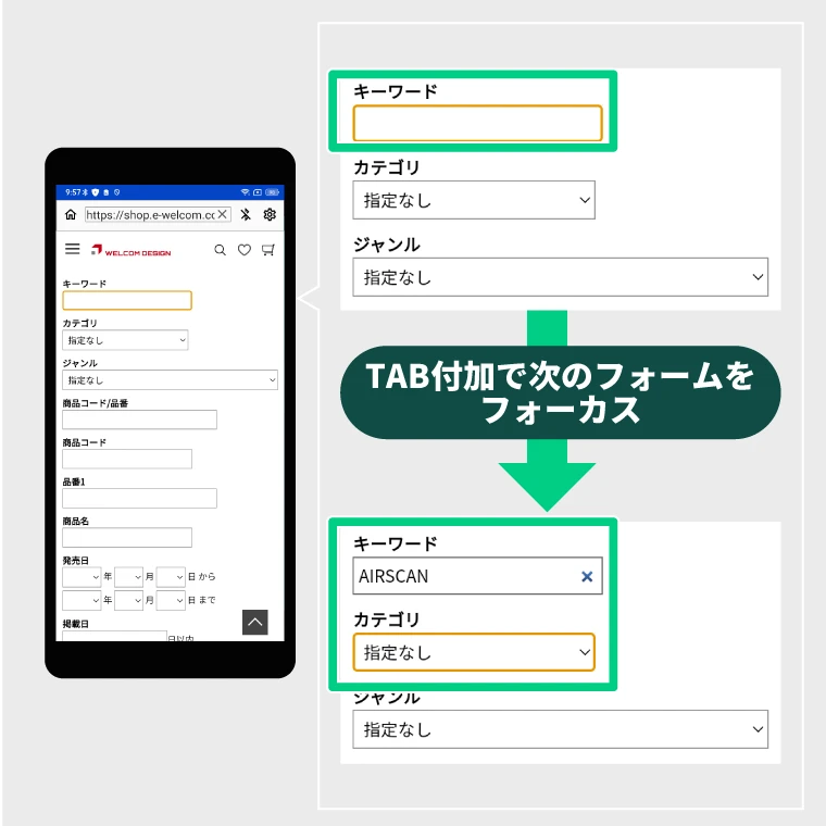 バーコードリーダからのデータに「TAB」を付加